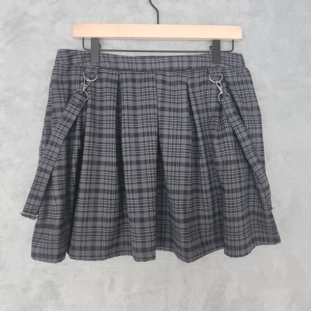 Hot Topic Gray Plaid Pleated Skater Skirt Alt Mall Goth Grunge